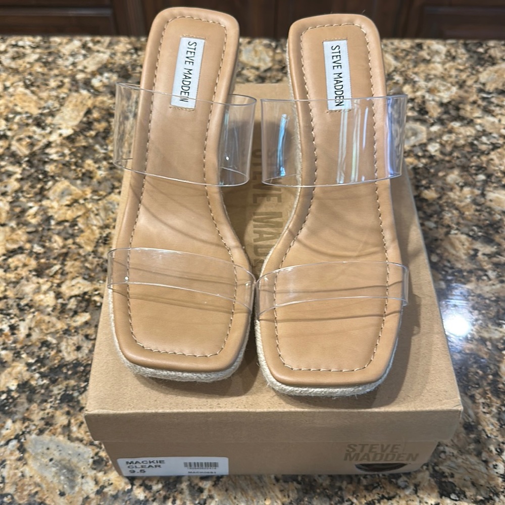 New Steve Madden Mackie Clear Sandal Wedges Size 9.5